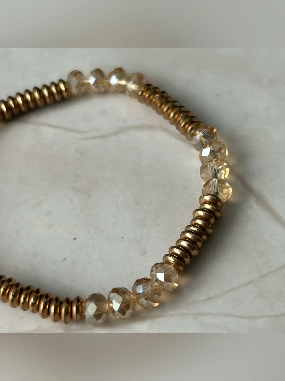 Gold and Champagne Beaded Stretch Bracelet